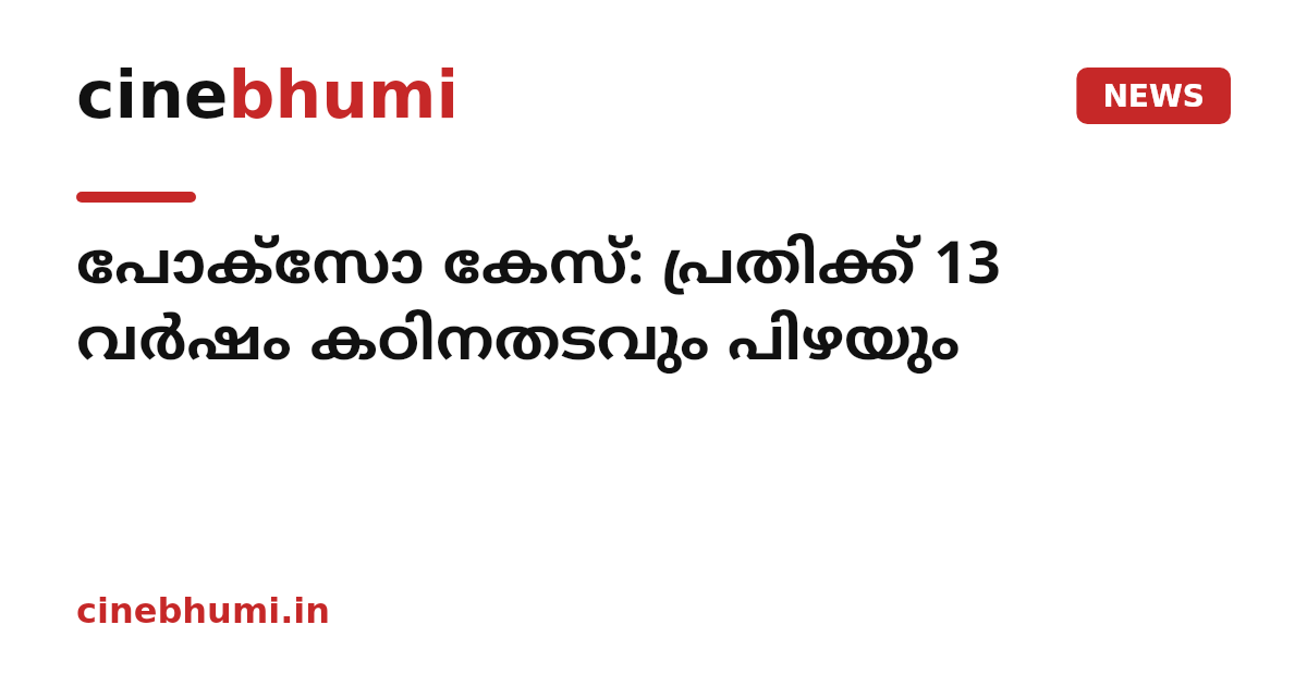 പോക്സോ കേസ്: പ്രതിക്ക് 13 വർഷം കഠിനതടവും പിഴയും