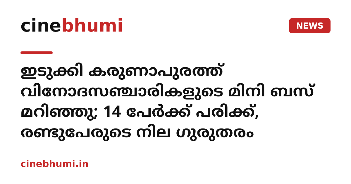 ഇടുക്കി കരുണാപുരത്ത് വിനോദസഞ്ചാരികളുടെ മിനി ബസ് മറിഞ്ഞു; 14 പേർക്ക് പരിക്ക്, രണ്ടുപേരുടെ നില ഗുരുതരം
