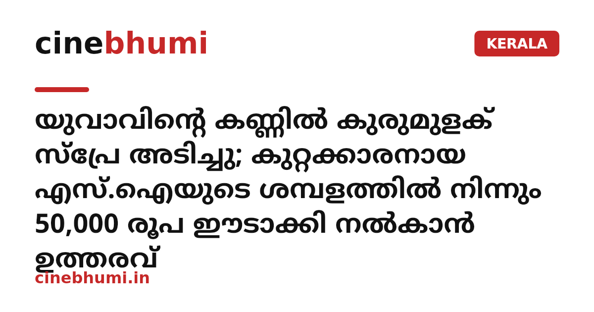 യുവാവിന്റെ കണ്ണിൽ കുരുമുളക് സ്പ്രേ അടിച്ചു; കുറ്റക്കാരനായ എസ്.ഐയുടെ ശമ്പളത്തിൽ നിന്നും 50,000 രൂപ ഈടാക്കി നൽകാൻ ഉത്തരവ്