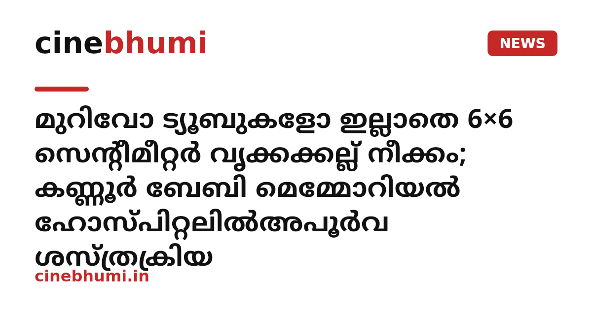മുറിവോ ട്യൂബുകളോ ഇല്ലാതെ 6×6 സെന്റീമീറ്റർ വൃക്കക്കല്ല് നീക്കം; കണ്ണൂർ ബേബി മെമ്മോറിയൽ ഹോസ്പിറ്റലിൽഅപൂർവ ശസ്ത്രക്രിയ