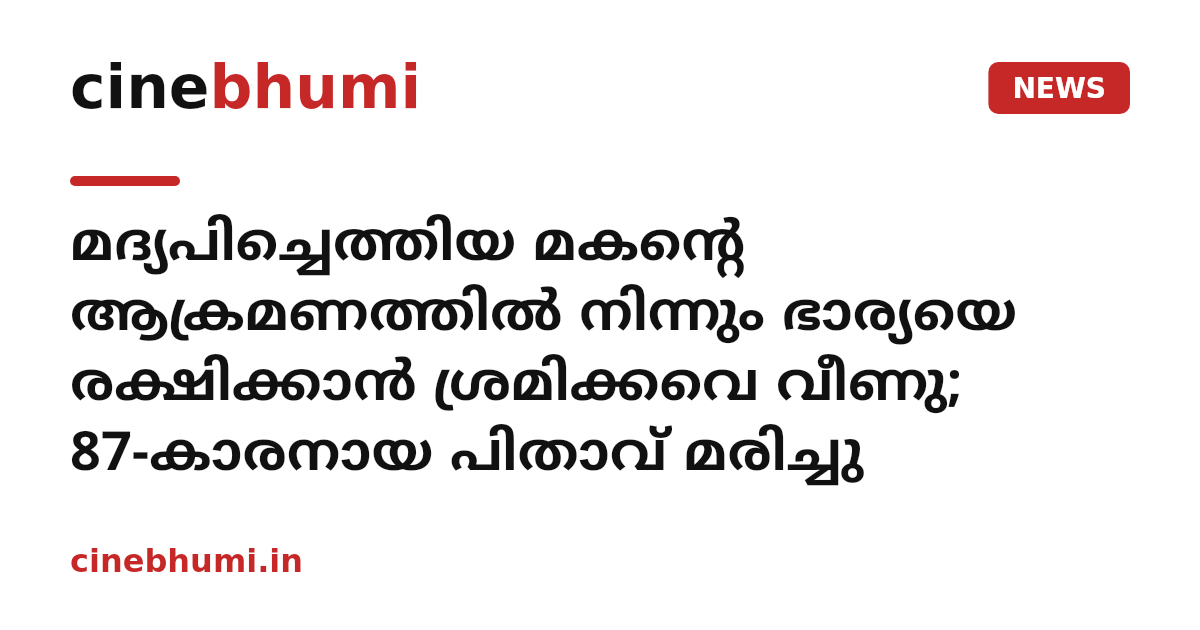 മദ്യപിച്ചെത്തിയ മകന്റെ ആക്രമണത്തിൽ നിന്നും ഭാര്യയെ രക്ഷിക്കാൻ ശ്രമിക്കവെ വീണു; 87-കാരനായ പിതാവ് മരിച്ചു