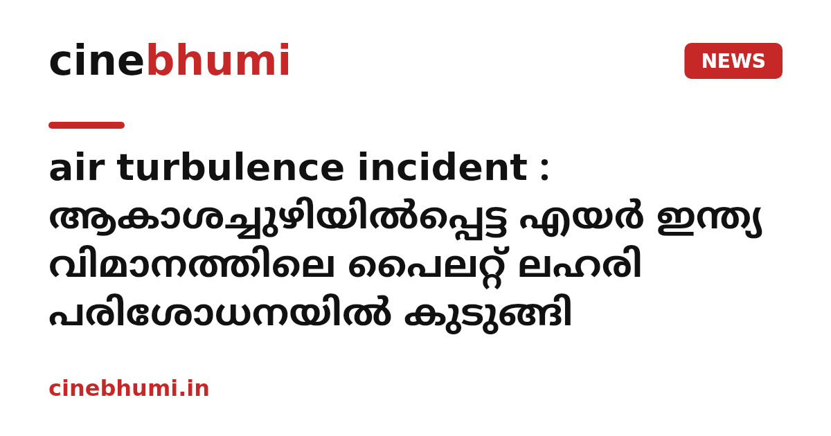 air turbulence incident : ആകാശച്ചുഴിയിൽപ്പെട്ട എയർ ഇന്ത്യ വിമാനത്തിലെ പൈലറ്റ് ലഹരി പരിശോധനയിൽ കുടുങ്ങി