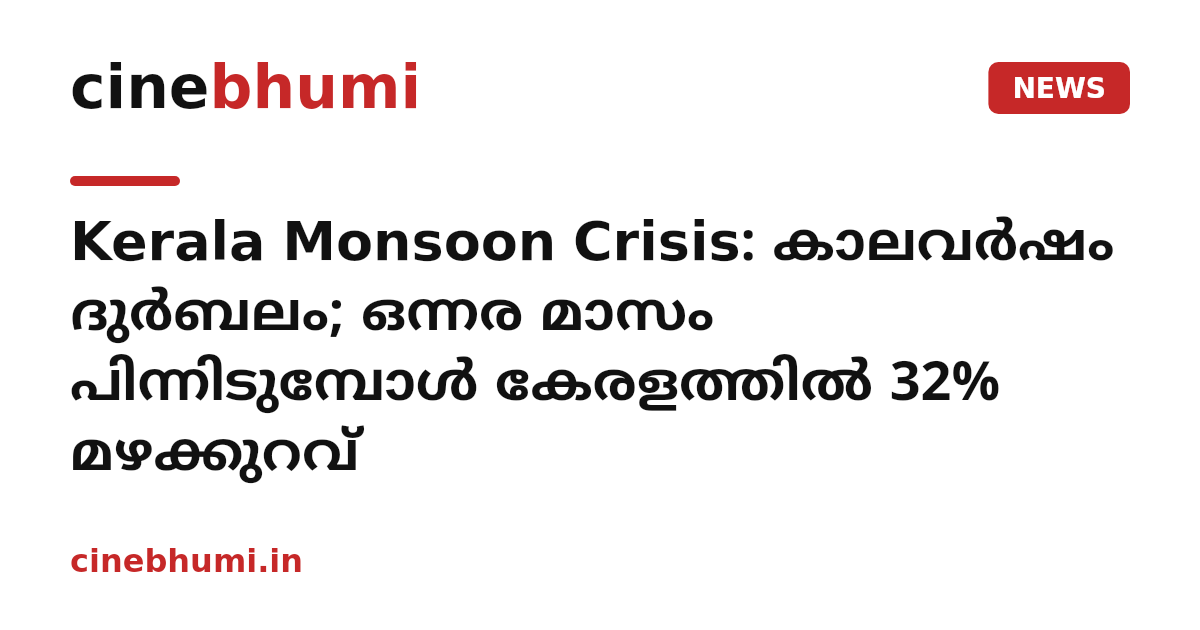 Kerala Monsoon Crisis: കാലവർഷം ദുർബലം; ഒന്നര മാസം പിന്നിടുമ്പോൾ കേരളത്തിൽ 32% മഴക്കുറവ്
