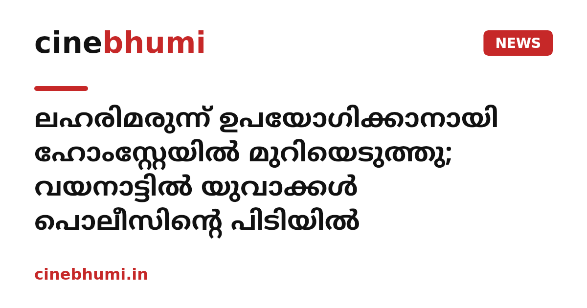 ലഹരിമരുന്ന് ഉപയോഗിക്കാനായി ഹോംസ്റ്റേയിൽ മുറിയെടുത്തു; വയനാട്ടിൽ യുവാക്കൾ പൊലീസിന്റെ പിടിയിൽ