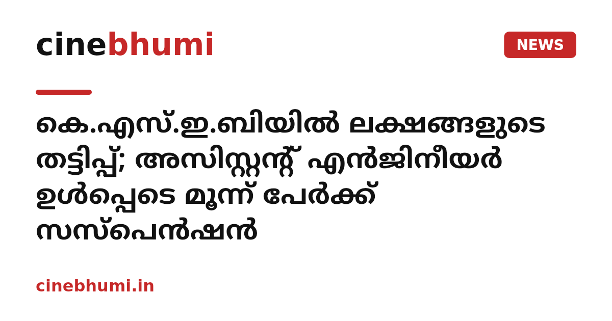 കെ.എസ്.ഇ.ബിയിൽ ലക്ഷങ്ങളുടെ തട്ടിപ്പ്; അസിസ്റ്റന്റ് എൻജിനീയർ ഉൾപ്പെടെ മൂന്ന് പേർക്ക് സസ്പെൻഷൻ