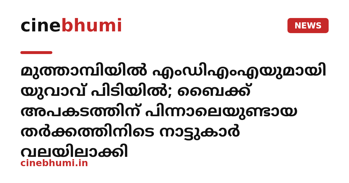 മുത്താമ്പിയിൽ എംഡിഎംഎയുമായി യുവാവ് പിടിയിൽ; ബൈക്ക് അപകടത്തിന് പിന്നാലെയുണ്ടായ തർക്കത്തിനിടെ നാട്ടുകാർ വലയിലാക്കി