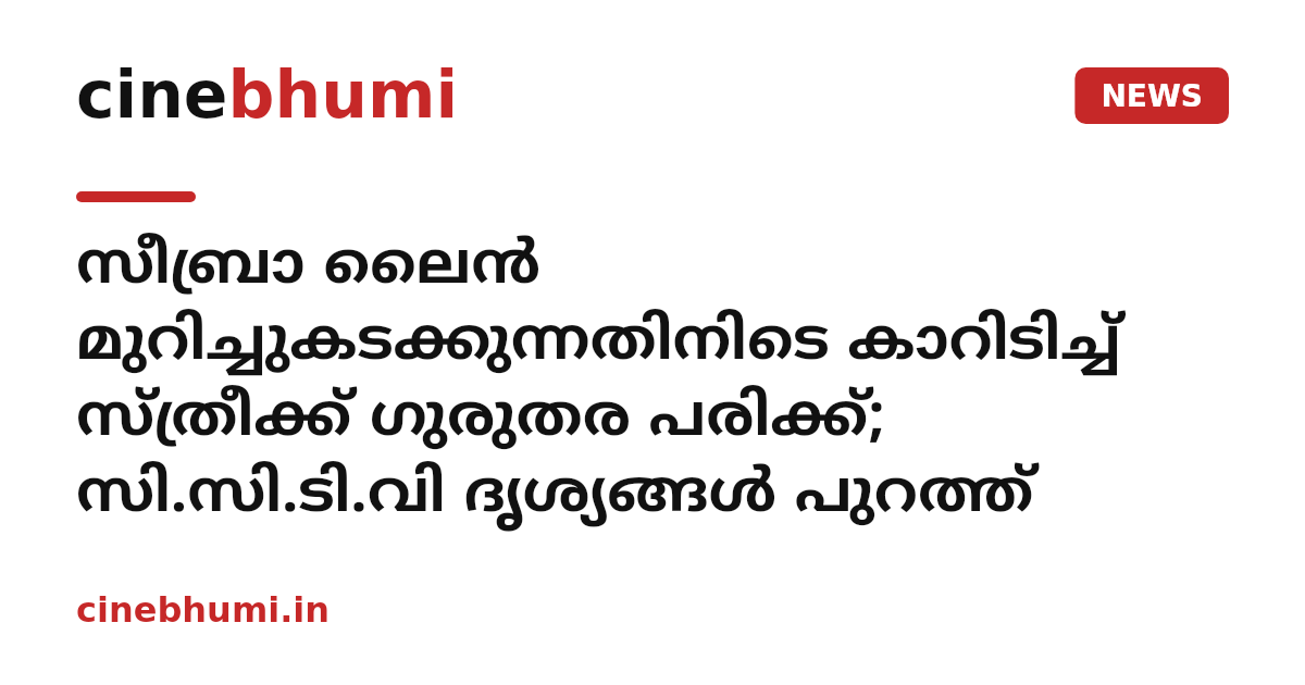 സീബ്രാ ലൈൻ മുറിച്ചുകടക്കുന്നതിനിടെ കാറിടിച്ച് സ്ത്രീക്ക് ഗുരുതര പരിക്ക്; സി.സി.ടി.വി ദൃശ്യങ്ങൾ പുറത്ത്