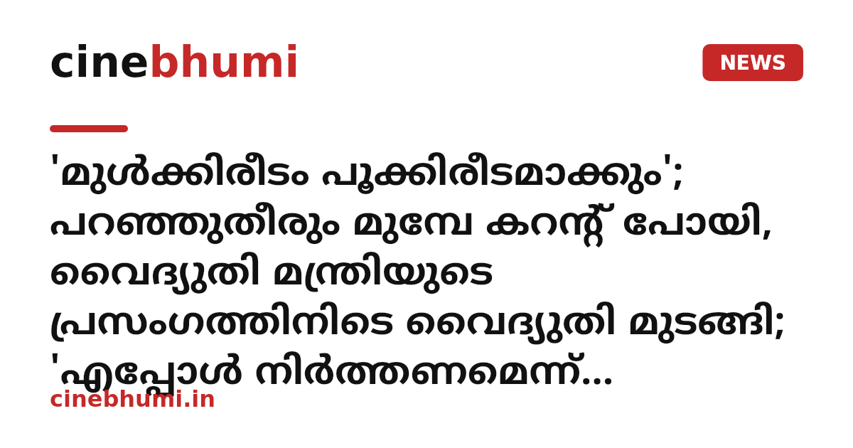 'മുൾക്കിരീടം പൂക്കിരീടമാക്കും'; പറഞ്ഞുതീരും മുമ്പേ കറന്റ് പോയി, വൈദ്യുതി മന്ത്രിയുടെ പ്രസംഗത്തിനിടെ വൈദ്യുതി മുടങ്ങി; 'എപ്പോൾ നിർത്തണമെന്ന് ഉദ്യോഗസ്ഥർക്ക് അറിയാം സരസ മറുപടി’