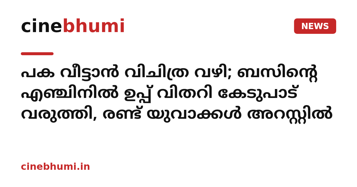 പക വീട്ടാൻ വിചിത്ര വഴി; ബസിന്റെ എഞ്ചിനിൽ ഉപ്പ് വിതറി കേ​ടു​പാ​ട് വ​രു​ത്തി, രണ്ട് യുവാക്കൾ അറസ്റ്റിൽ