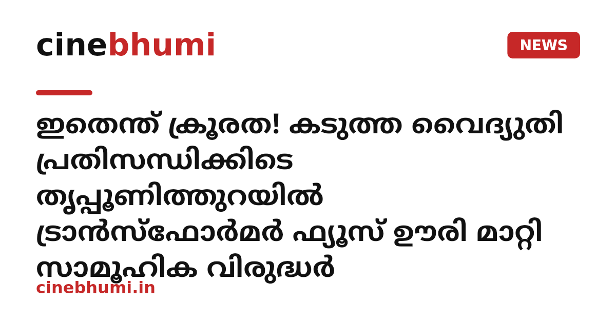 ഇതെന്ത് ക്രൂരത! കടുത്ത വൈദ്യുതി പ്രതിസന്ധിക്കിടെ തൃപ്പൂണിത്തുറയിൽ ട്രാൻസ്ഫോർമർ ഫ്യൂസ് ഊരി മാറ്റി സാമൂഹിക വിരുദ്ധർ