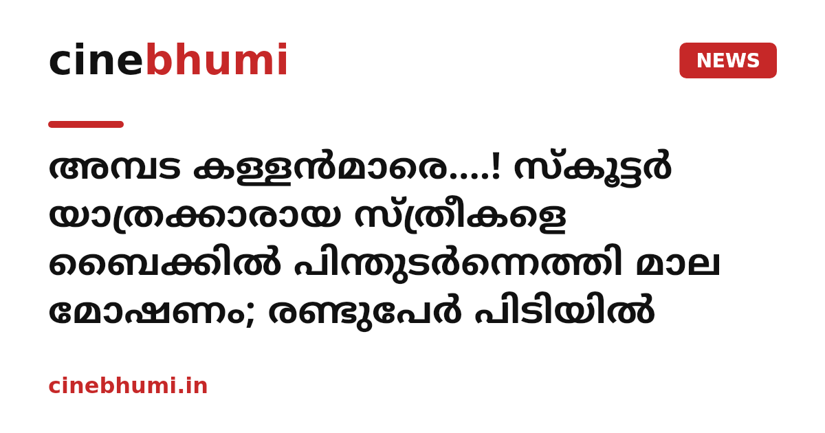 അമ്പട കള്ളൻമാരെ....! സ്കൂട്ടർ യാത്രക്കാരായ സ്ത്രീകളെ ബൈക്കിൽ പിന്തുടർന്നെത്തി മാല മോഷണം; രണ്ടുപേർ പിടിയിൽ
