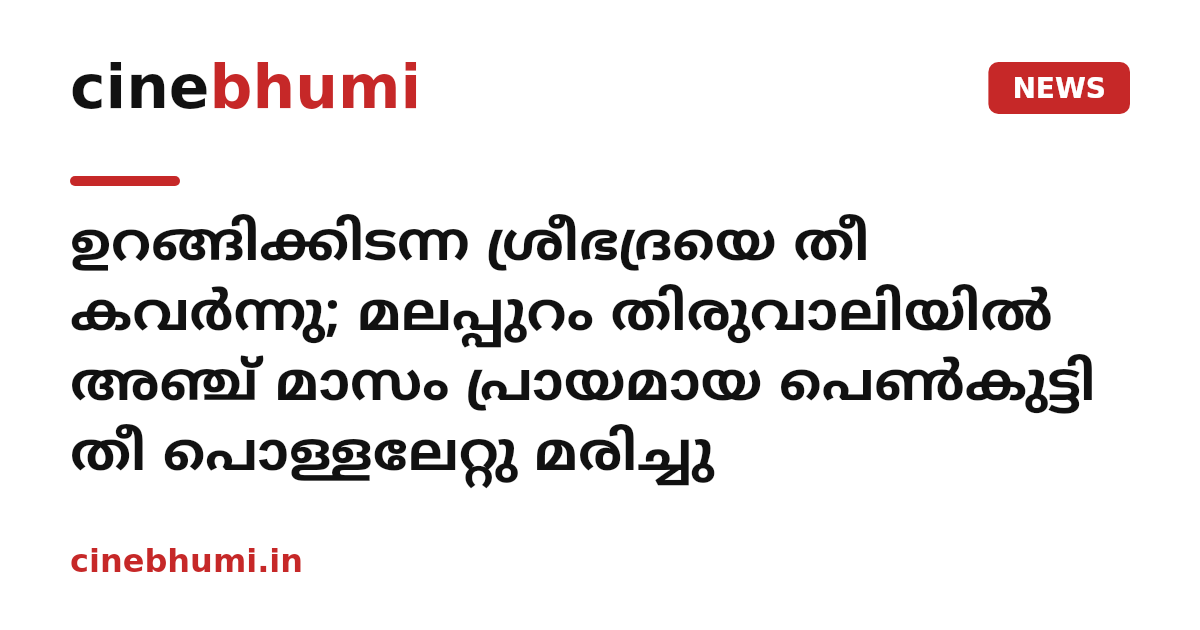 ഉറങ്ങിക്കിടന്ന ശ്രീഭദ്രയെ തീ കവർന്നു; മലപ്പുറം തിരുവാലിയിൽ അഞ്ച് മാസം പ്രായമായ പെൺകുട്ടി തീ പൊള്ളലേറ്റു മരിച്ചു