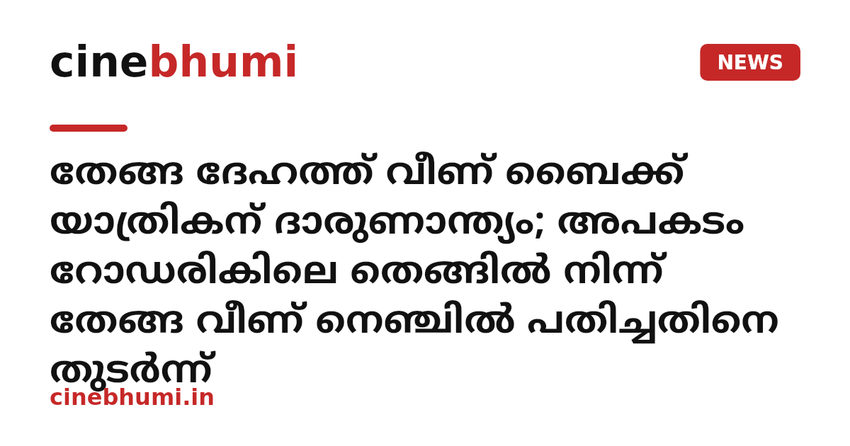 തേങ്ങ ദേഹത്ത് വീണ് ബൈക്ക് യാത്രികന് ദാരുണാന്ത്യം; അപകടം റോഡരികിലെ തെങ്ങിൽ നിന്ന് തേങ്ങ വീണ് നെഞ്ചിൽ പതിച്ചതിനെ തുടർന്ന്