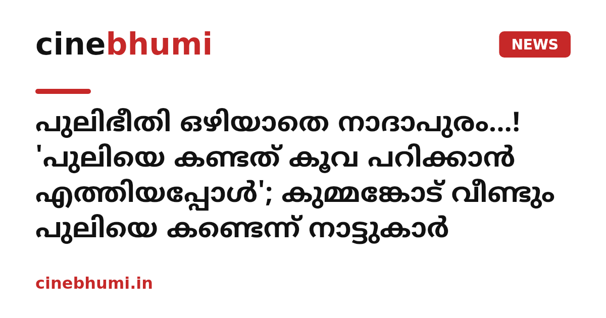 പുലിഭീതി ഒഴിയാതെ നാദാപുരം...! 'പുലിയെ കണ്ടത് കൂവ പറിക്കാൻ എത്തിയപ്പോൾ'; കുമ്മങ്കോട് വീണ്ടും പുലിയെ കണ്ടെന്ന് നാട്ടുകാർ