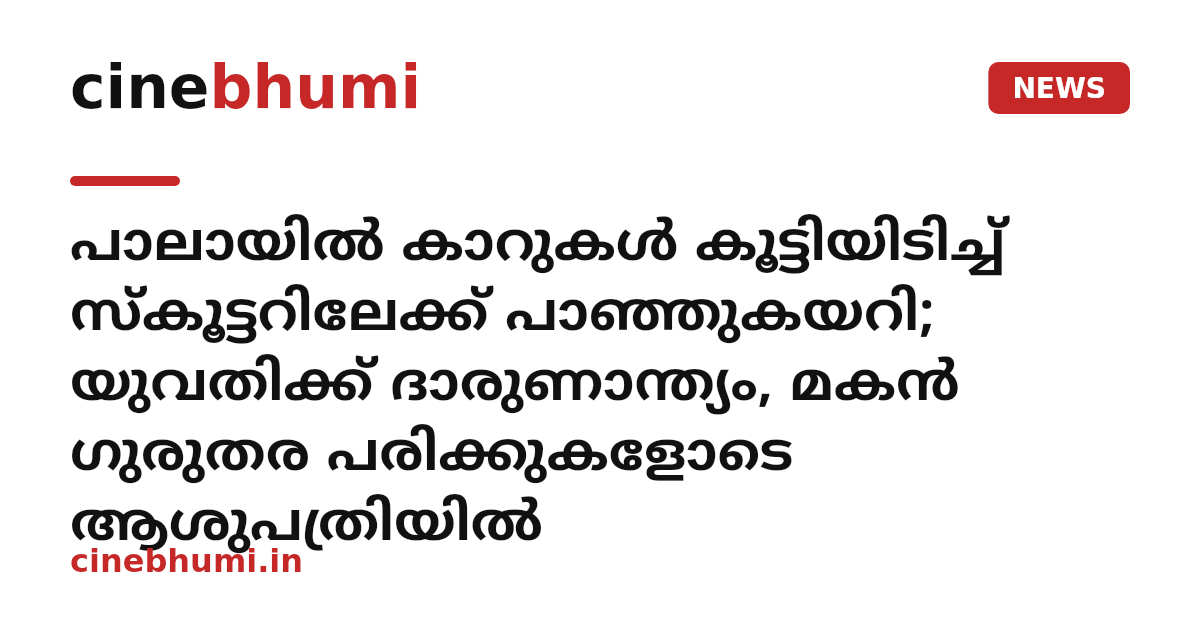 പാലായിൽ കാറുകൾ കൂട്ടിയിടിച്ച് സ്കൂട്ടറിലേക്ക് പാഞ്ഞുകയറി; യുവതിക്ക് ദാരുണാന്ത്യം, മകൻ ഗുരുതര പരിക്കുകളോടെ ആശുപത്രിയിൽ