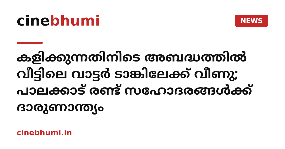 കളിക്കുന്നതിനിടെ അബദ്ധത്തിൽ വീട്ടിലെ വാട്ടർ ടാങ്കിലേക്ക് വീണു; പാലക്കാട് രണ്ട് സഹോദരങ്ങൾക്ക് ദാരുണാന്ത്യം