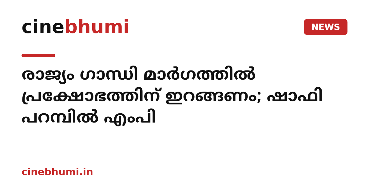 രാജ്യം ഗാന്ധി മാര്‍ഗത്തില്‍ പ്രക്ഷോഭത്തിന് ഇറങ്ങണം; ഷാഫി പറമ്പില്‍ എംപി