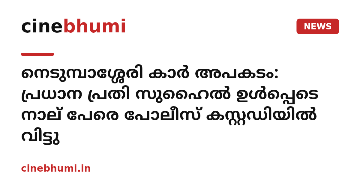 നെടുമ്പാശ്ശേരി കാർ അപകടം: പ്രധാന പ്രതി സുഹൈൽ ഉൾപ്പെടെ നാല് പേരെ പോലീസ് കസ്റ്റഡിയിൽ വിട്ടു