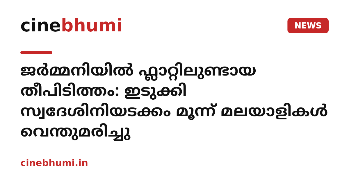 ജർമ്മനിയിൽ ഫ്ലാറ്റിലുണ്ടായ തീപിടിത്തം: ഇടുക്കി സ്വദേശിനിയടക്കം മൂന്ന് മലയാളികൾ വെന്തുമരിച്ചു