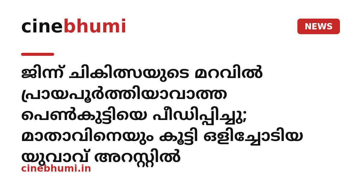 ജിന്ന് ചികിത്സയുടെ മറവിൽ പ്രായപൂർത്തിയാവാത്ത പെൺകുട്ടിയെ പീഡിപ്പിച്ചു; മാതാവിനെയും കൂട്ടി ഒളിച്ചോടിയ യുവാവ് അറസ്റ്റിൽ
