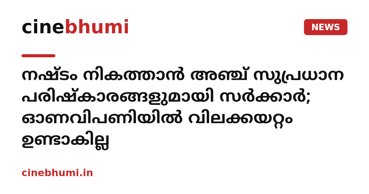 നഷ്ടം നികത്താൻ അഞ്ച് സുപ്രധാന പരിഷ്കാരങ്ങളുമായി സർക്കാർ; ഓണവിപണിയിൽ വിലക്കയറ്റം ഉണ്ടാകില്ല