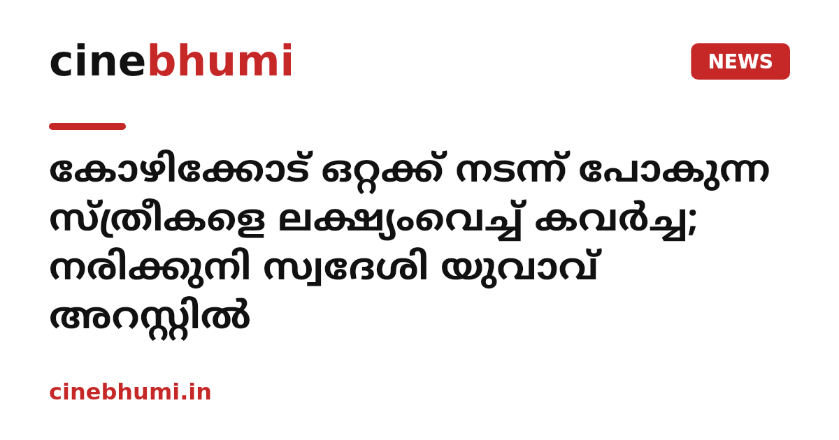 കോഴിക്കോട് ഒറ്റക്ക് നടന്ന് പോകുന്ന സ്ത്രീകളെ ലക്ഷ്യംവെച്ച് കവർച്ച; നരിക്കുനി സ്വദേശി യുവാവ് അറസ്റ്റിൽ