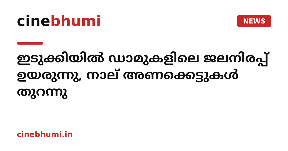 ഇടുക്കിയിൽ ഡാമുകളിലെ ജലനിരപ്പ് ഉയരുന്നു, നാല് അണക്കെട്ടുകൾ തുറന്നു
