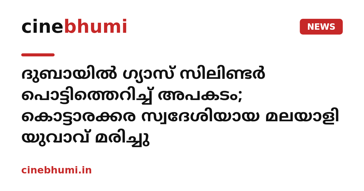 ദുബായിൽ ഗ്യാസ് സിലിണ്ടർ പൊട്ടിത്തെറിച്ച് അപകടം; കൊട്ടാരക്കര സ്വദേശിയായ മലയാളി യുവാവ് മരിച്ചു